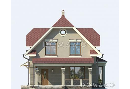 Проект дома с мансардой, крытой террасой и тремя спальными комнатами / Фасад 1