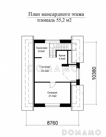Проект гаража c генераторной и мансардным этажом / План мансардного этажа
