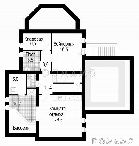 Проект двухэтажного дома из кирпича с мансардой / План цокольного этажа