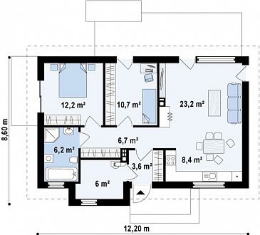 Проект компактного одноэтажного дома из газобетона с современными элементами экстерьера / План 1 этажа