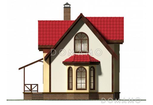 Проект небольшого каркасного дома с большим крыльцом и эркером. / Фасад 2