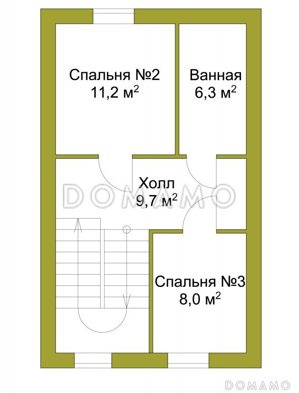 Проект узкого трехэтажного таунхауса 108 кв метров без гаража / План мансардного этажа