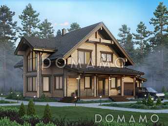 Проект деревянного мансардного дома с гаражом на 2 автомобиля