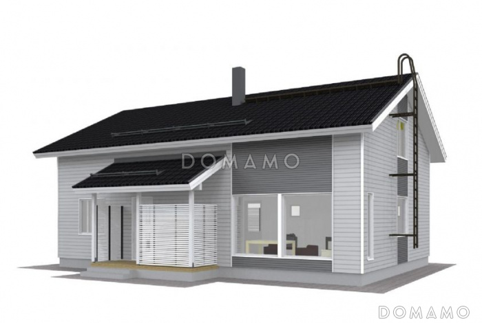 Проект двухэтажного каркасного дома с большими окнами в гостиной