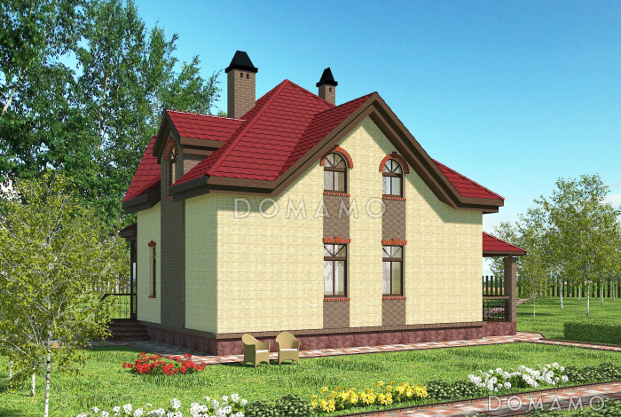 Проект необычного дома с крыльцом на углу