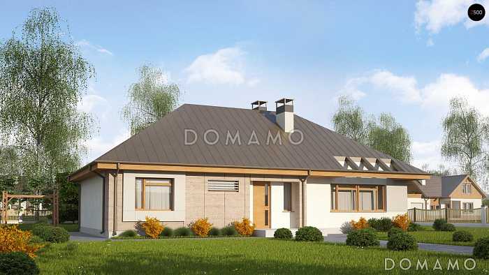 Проект одноэтажного дома из газобетона с тремя спальнями, просторной гостиной и с возможностью обустройства мансарды