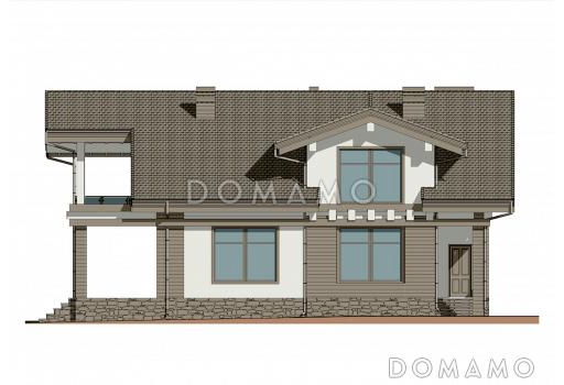 Проект мансардного дома с сауной, вторым светом, террасой и балконом / Фасад 3