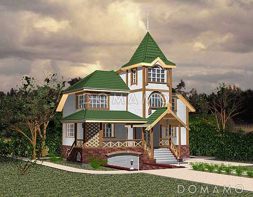 Проект коттеджа с башенкой и гаражом