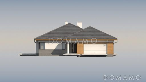 Проект одноэтажного просторного дома из газобетона с крытой террасой, эркером и гаражом для двух автомобилей  / Фасад 3