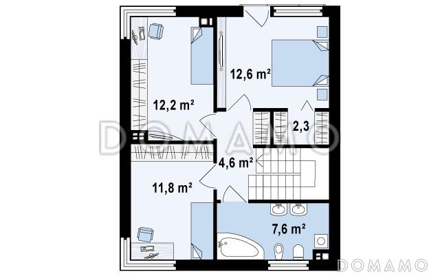 Проект двухэтажного дома из кирпича в стиле кубизм со спальной зоной на втором этаже / План 2 этажа