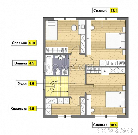 Проект дома в скандинавском стиле с просторной кухней / План мансардного этажа