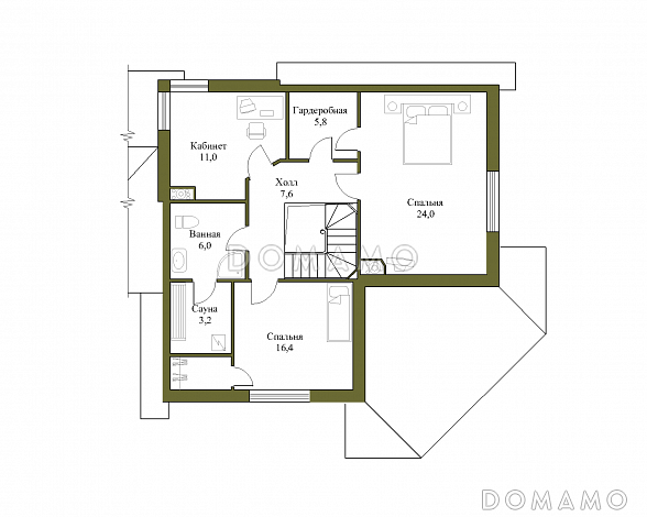 Проект коттеджа с гаражом, террасой и подвалом / План мансардного этажа