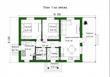 Проект мансардного дома с большим спортзалом / План 1 этажа