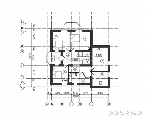 Проект компактного дома с подвальным этажом / План мансардного этажа