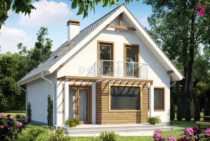 Проект классического мансардного дома из кирпича с кабинетом, с эркером и балконом