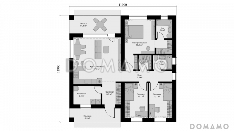 Квадра S Моно / План 1 этажа