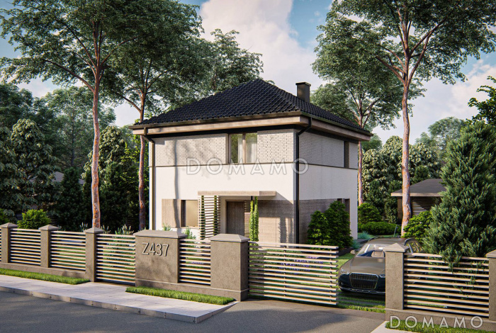 Проект компактного двухэтажного дома с тремя спальнями на втором этаже, удобной прихожей