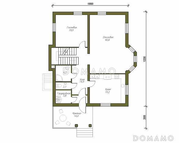 Проект коттеджа в классическом стиле с подвалом / План 1 этажа