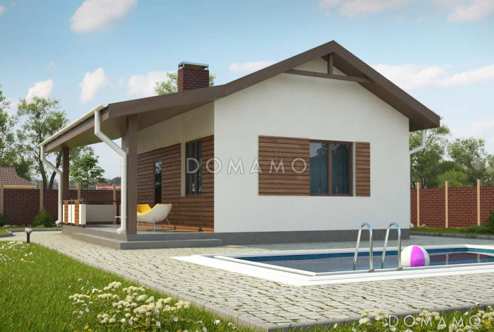 Проект бани из газобетона с комнатой отдыха и крытой террасой