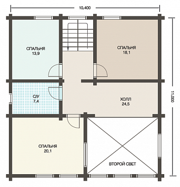 Проект деревянного дома из клееного бруса  для постоянного проживания семьи из 3-4 человек / План мансардного этажа