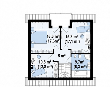 Проект одноэтажного мансардного дома из газобетона с кабинетом и балконом / План мансардного этажа