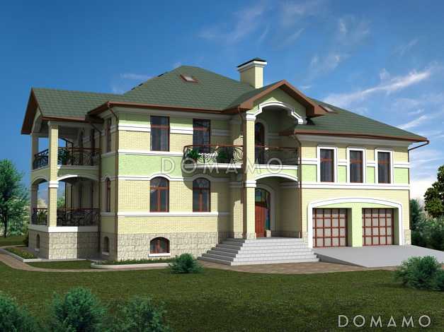 Проект двухэтажного загородного дома с высоким крыльцом