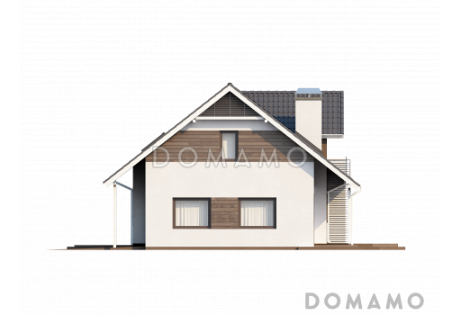 Проект одноэтажного мансардного дома из газобетона со встроенным гаражом и угловой террасой / Фасад 3