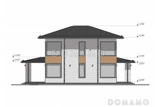 Проект эффективного двухэтажного дома с навесом для авто S-121 / Фасад 4