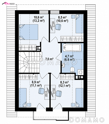 Проект одноэтажного мансардного дома из газобетона с кабинетом и балконом / План мансардного этажа