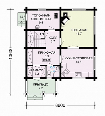 Проект небольшого загородного дома с красивой серой крышей / План 1 этажа
