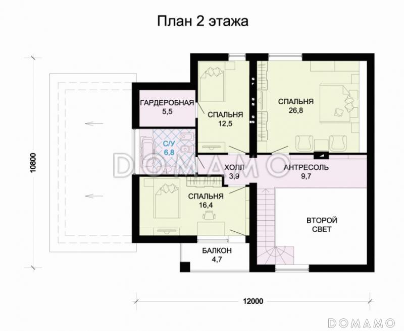 Проект дома из пеноблоков с двухскатной крышей / План мансардного этажа