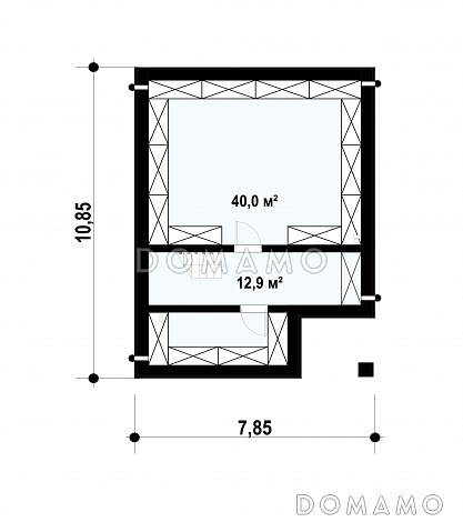 Проект двухэтажного дома с террасой, подвалом, кухней с кладовой, санузлом с душем на первом этаже / План цокольного этажа