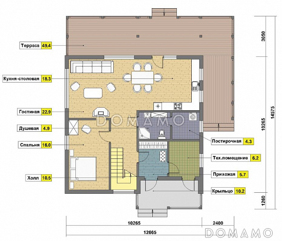Проект кирпичного дома с угловой террасой / План мансардного этажа