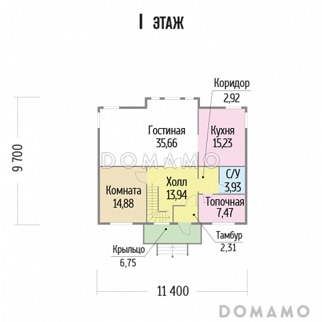 Проект  дома из клееного бруса с тремя комнатами на втором этаже / План 1 этажа