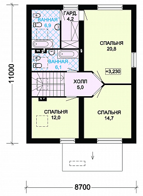 Проект  дома из пеноблоков с мансардой / План мансардного этажа