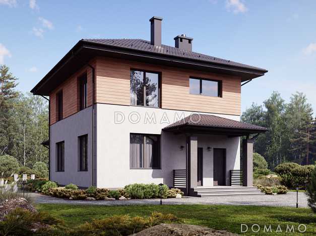 Проект двухэтажного дома с террасой и 4 спальнями