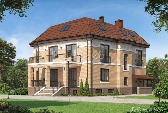 Проект дома из газобетона с просторным балконом на втором этаже