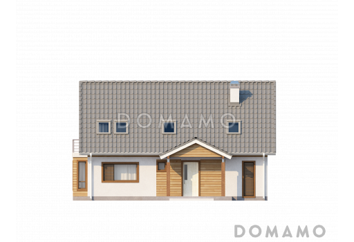 Проект классического мансардного дома из газобетона с дополнительной спальней на первом этаже и эркером в столовой зоне / Фасад 1