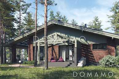 Проект каркасного одноэтажного дома с 3 спальнями, хамамом, верандой-барбекю, крытой и открытой террасами