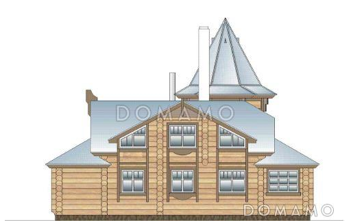 Проект двухэтажного дома из бруса с небольшой кухней, тремя спальнями на втором этаже / Фасад 3