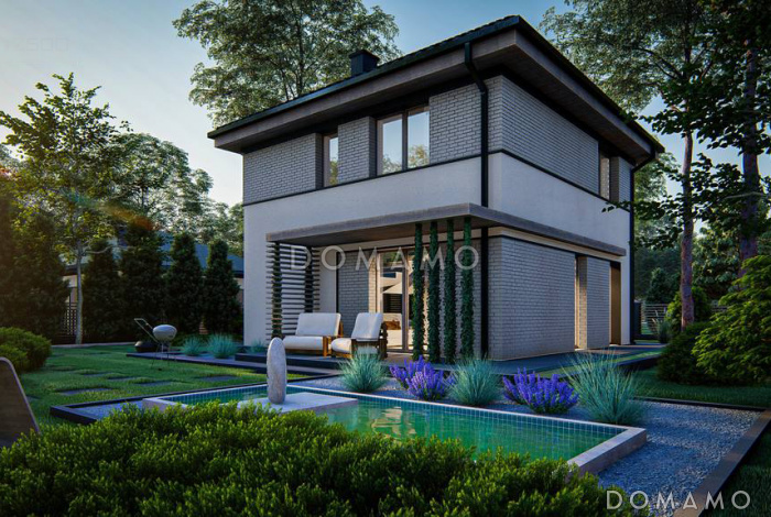 Проект компактного двухэтажного дома с тремя спальнями на втором этаже, удобной прихожей