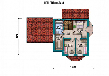 Проект дома с цокольным этажом, тремя спальнями, эркерами и гаражом на 2 машины / План мансардного этажа