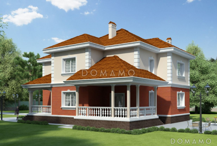 Проект двухэтажного загородного дома с техподпольем и гаражом 