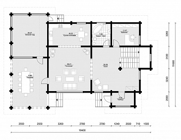 Проект дома из клееного бруса с большой террасой и зимним садом / План 1 этажа