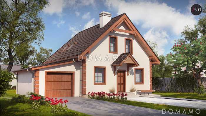 Проект одноэтажного дома из кирпича с мансардным этажом и гаражом