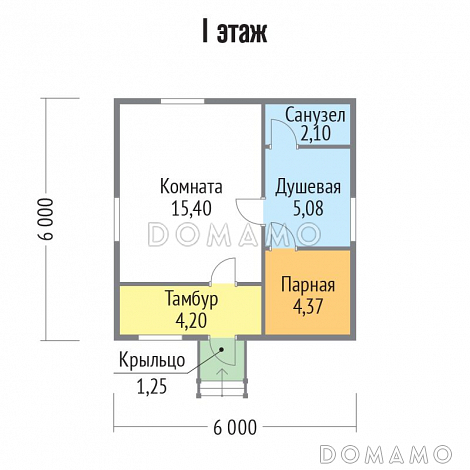 Проект каркасной бани 6х6 / План 1 этажа