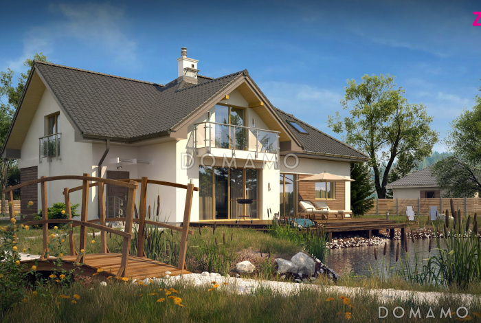 Проект просторного одноэтажного мансардного коттеджа из газобетона с пятью спальнями и гаражом на два автомобиля