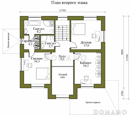 Проект двухэтажного газобетонного дома со вторым светом и детской на втором этаже / План 2 этажа