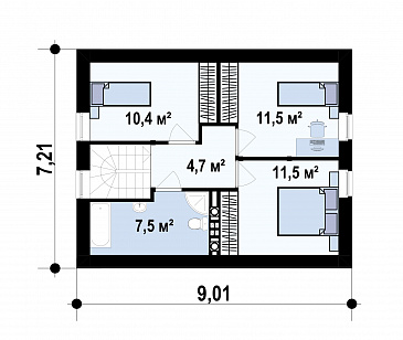 Проект загородного дома с террасой, санузлом с окном, спальней на первом этаже / План мансардного этажа