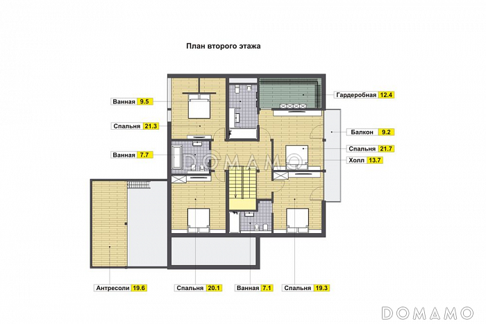 Проект энергоэффективного дома фахверк с гаражом на две машины / План 2 этажа